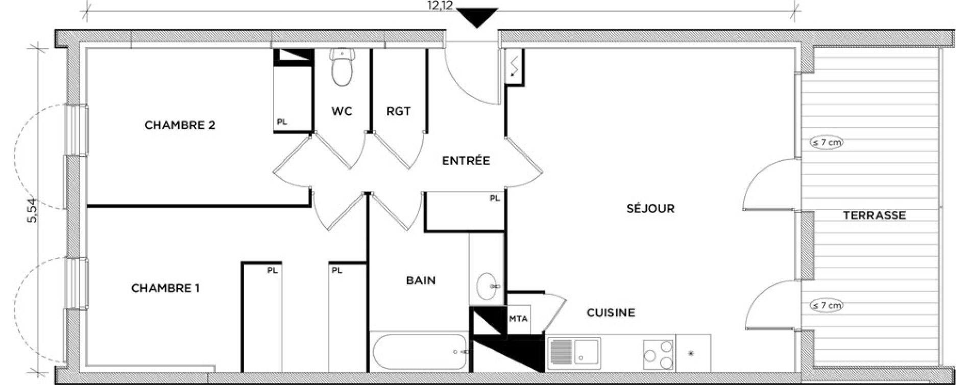 Appartement T3 de 63,99 m2 &agrave; Toulouse Montaudran