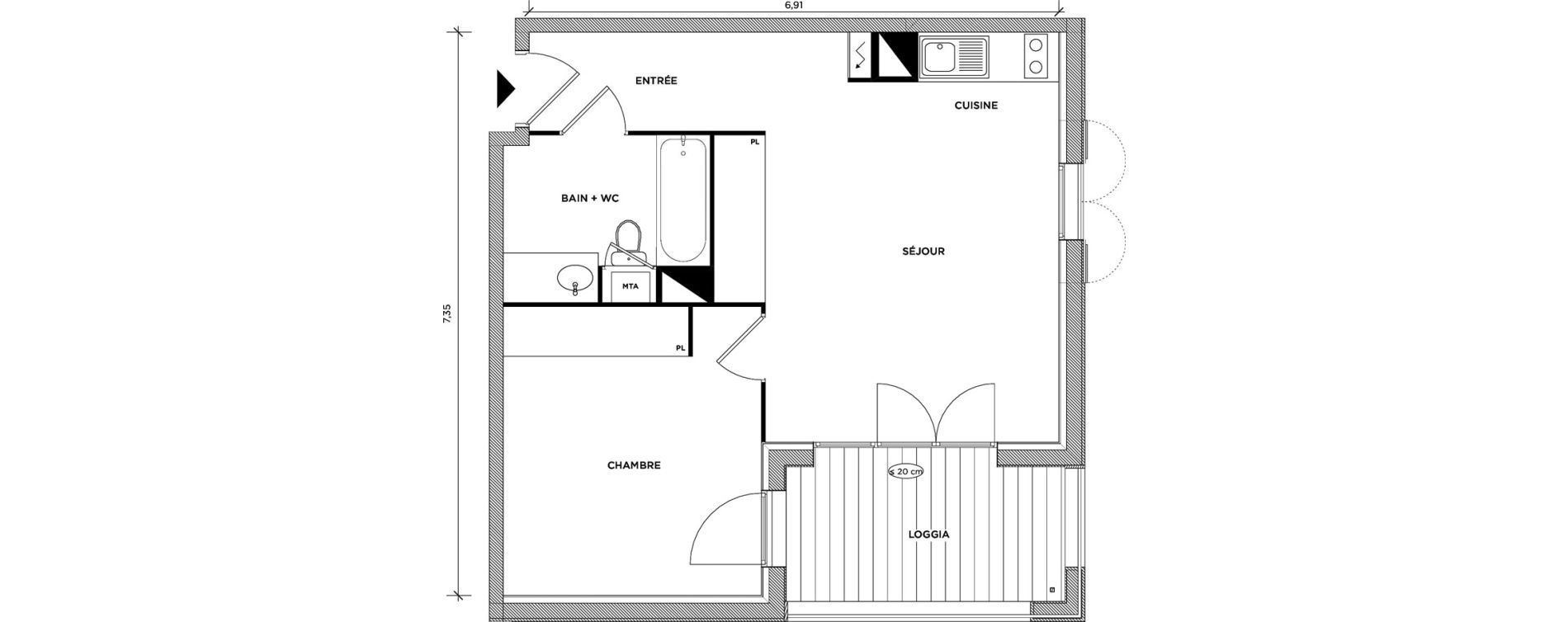 Appartement T2 de 43,55 m2 &agrave; Toulouse Montaudran
