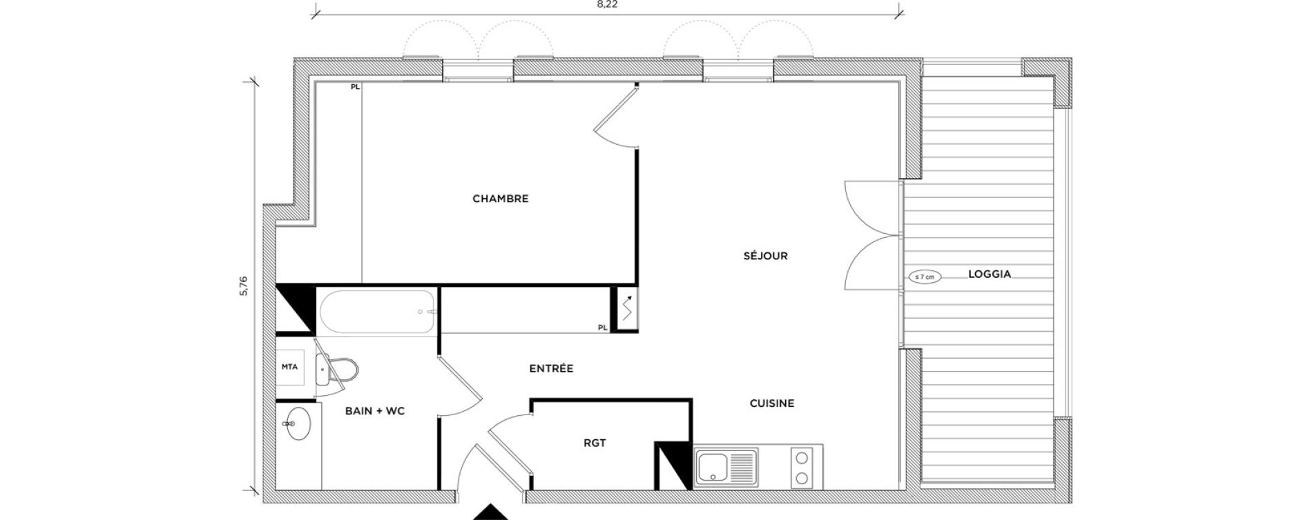 Appartement T2 de 47,70 m2 &agrave; Toulouse Montaudran
