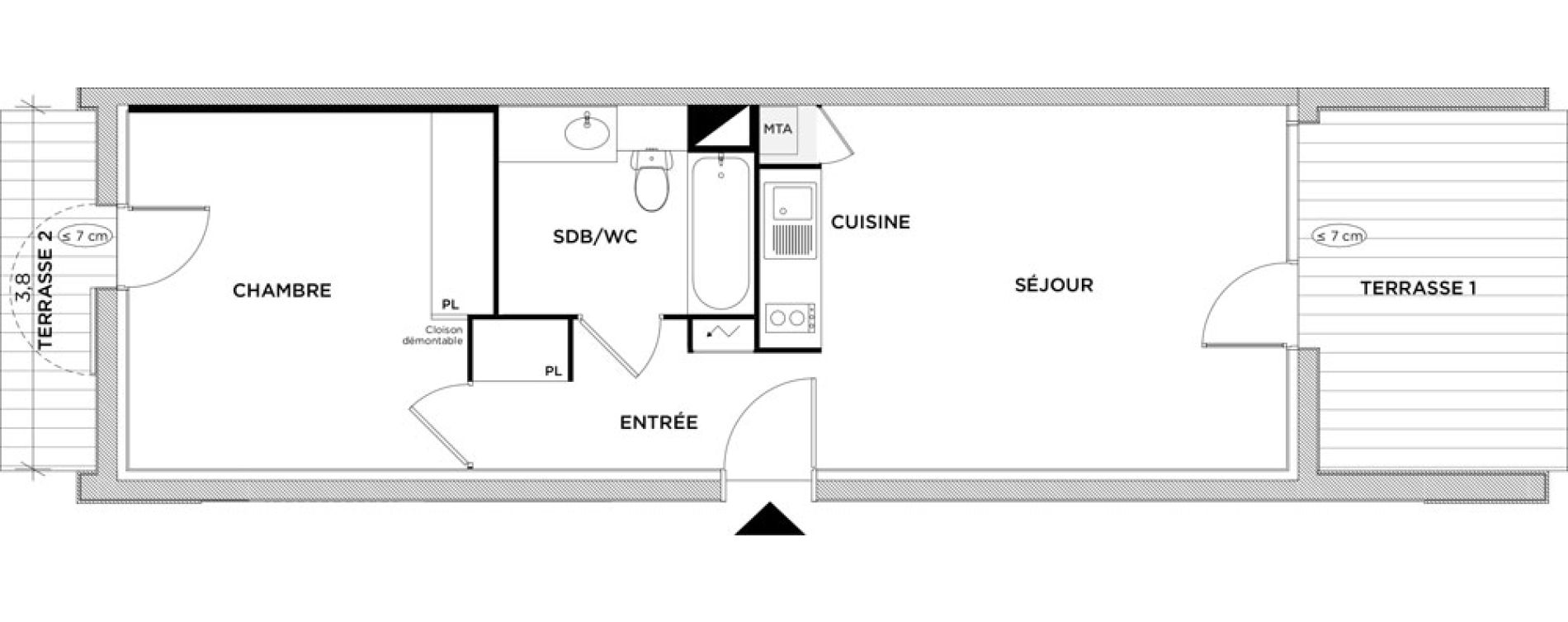 Appartement T2 de 44,42 m2 &agrave; Toulouse Montaudran