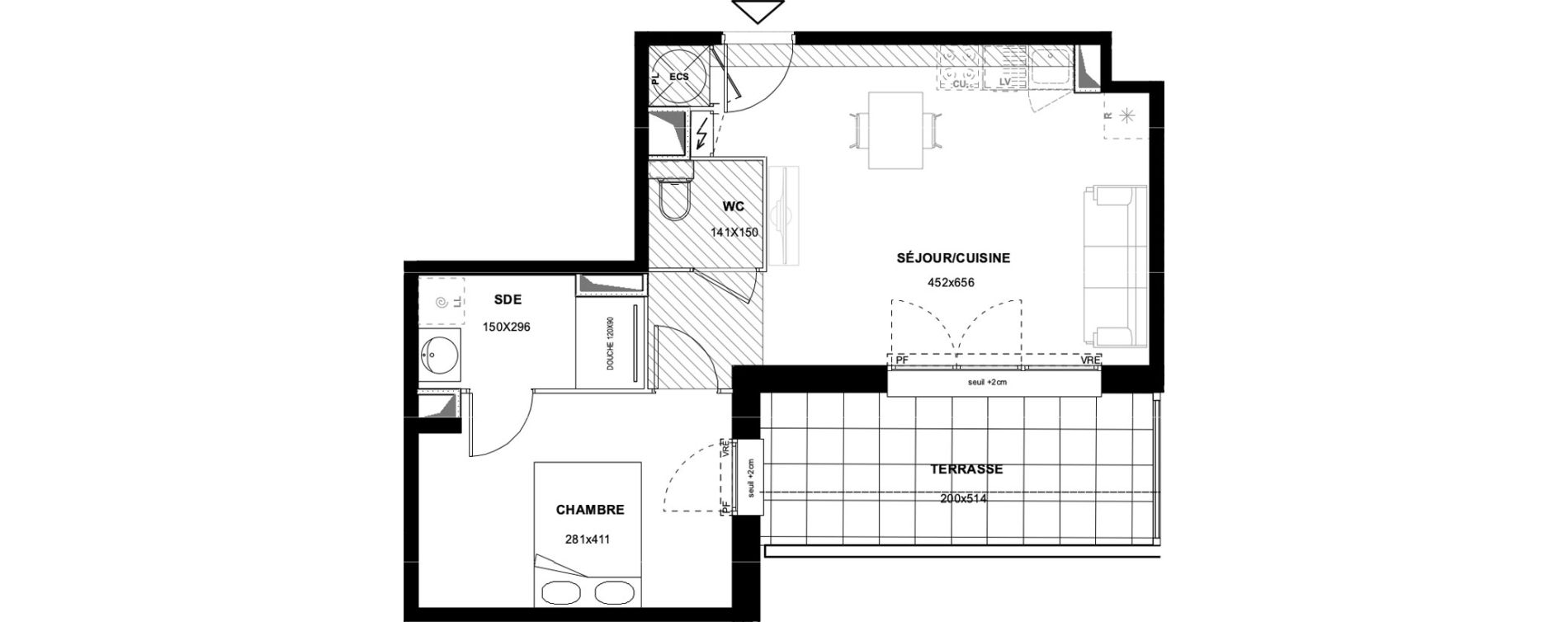 Appartement T2 de 42,00 m2 &agrave; Toulouse Sainte-lucie