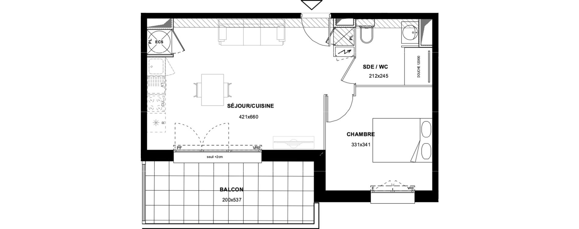 Appartement T2 de 41,10 m2 &agrave; Toulouse Sainte-lucie