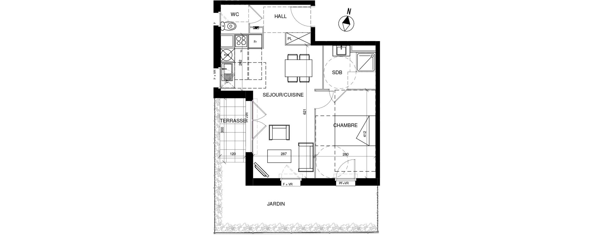 Appartement T2 de 44,90 m2 &agrave; Toulouse Trois cocus - borderouge - croix daurade - paleficat - grand selve