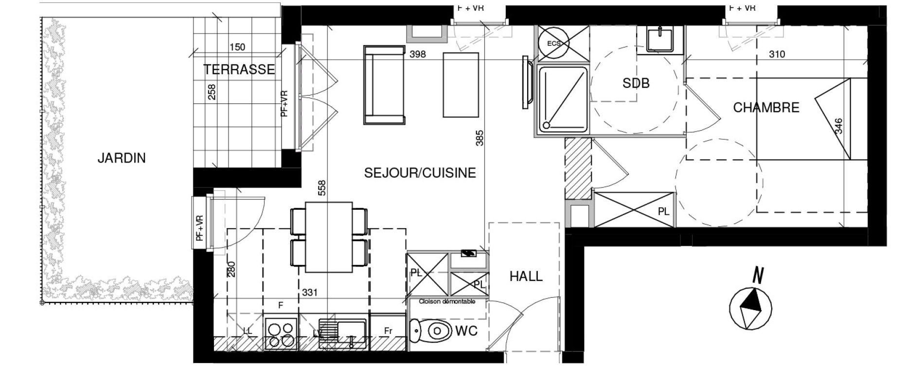 Appartement T2 de 45,75 m2 &agrave; Toulouse Trois cocus - borderouge - croix daurade - paleficat - grand selve
