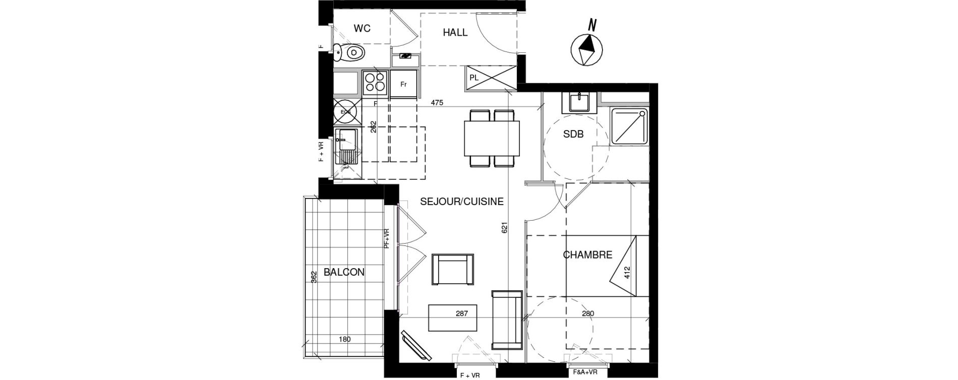 Appartement T2 de 44,90 m2 &agrave; Toulouse Trois cocus - borderouge - croix daurade - paleficat - grand selve