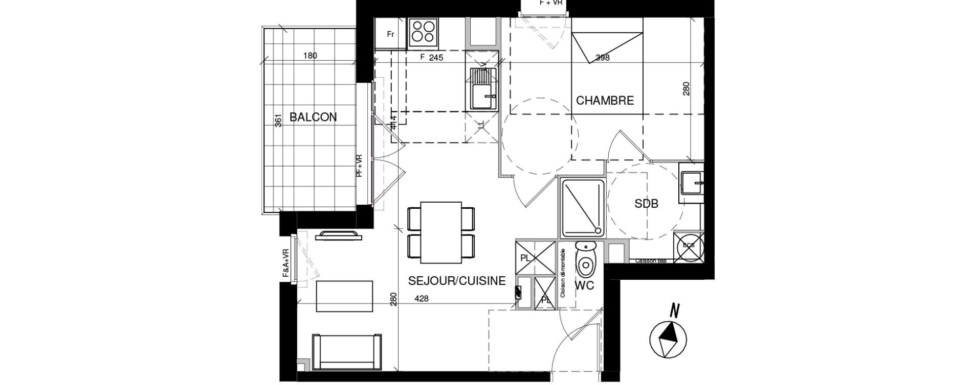 Appartement T2 de 43,35 m2 &agrave; Toulouse Trois cocus - borderouge - croix daurade - paleficat - grand selve