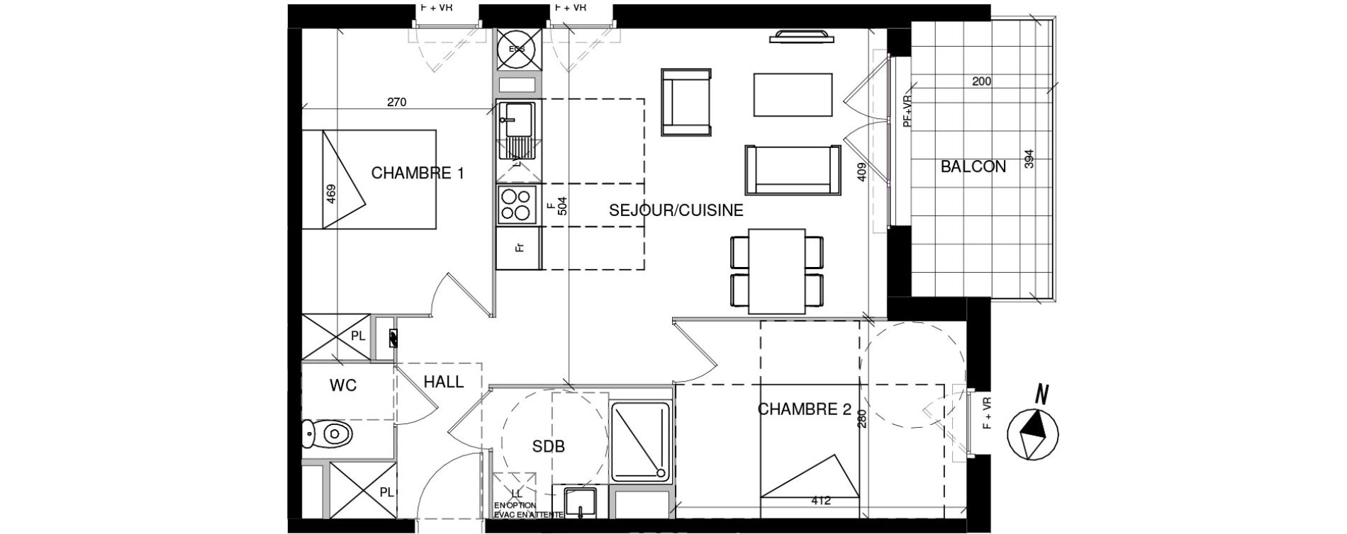 Appartement T3 de 58,40 m2 &agrave; Toulouse Trois cocus - borderouge - croix daurade - paleficat - grand selve