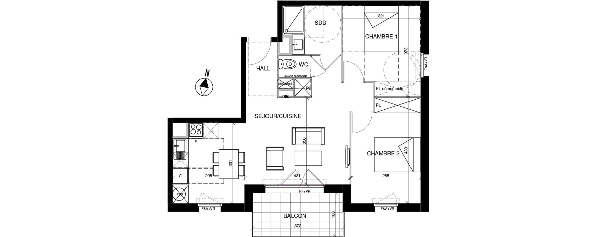 Appartement T3 de 60,30 m2 &agrave; Toulouse Trois cocus - borderouge - croix daurade - paleficat - grand selve