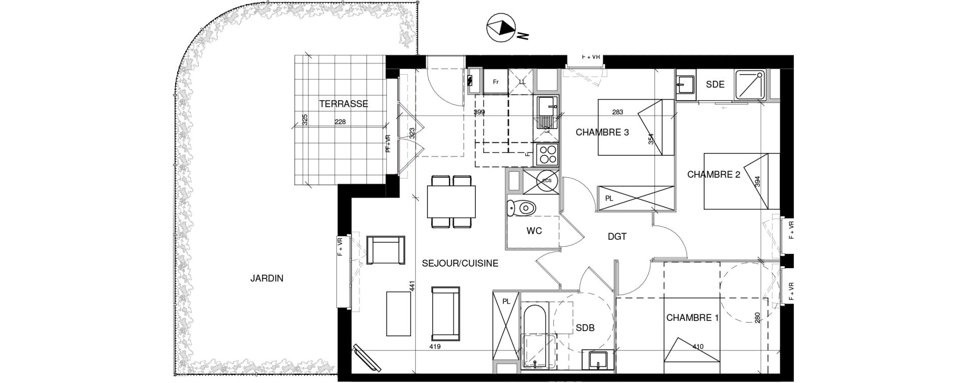 Appartement T4 de 74,75 m2 &agrave; Toulouse Trois cocus - borderouge - croix daurade - paleficat - grand selve