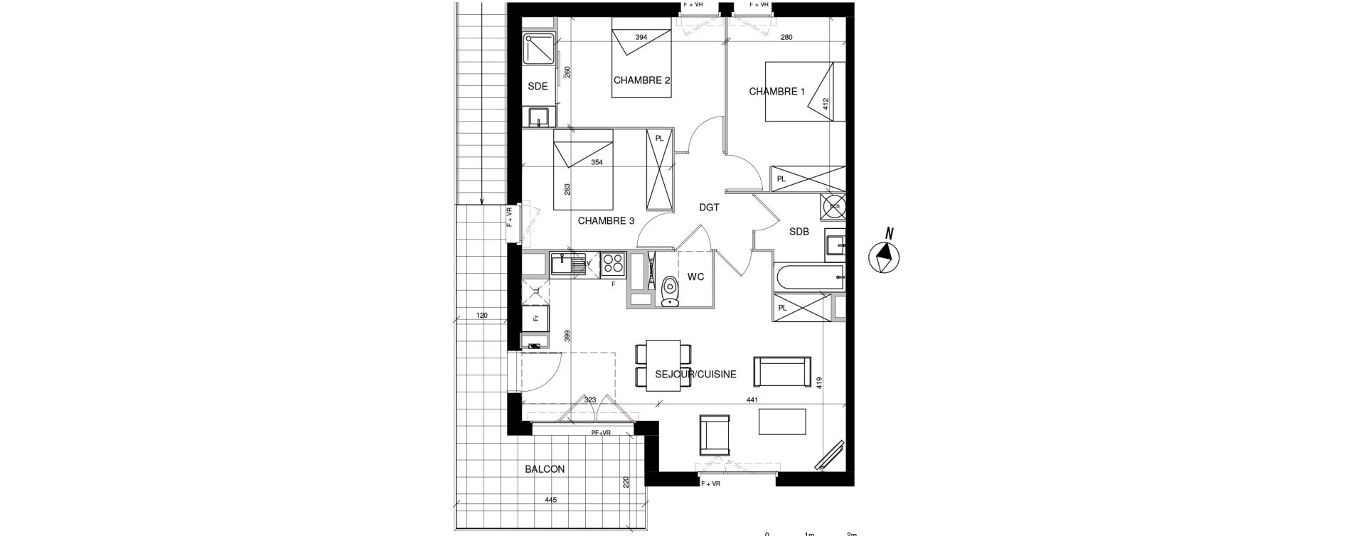 Appartement T4 de 74,55 m2 &agrave; Toulouse Trois cocus - borderouge - croix daurade - paleficat - grand selve