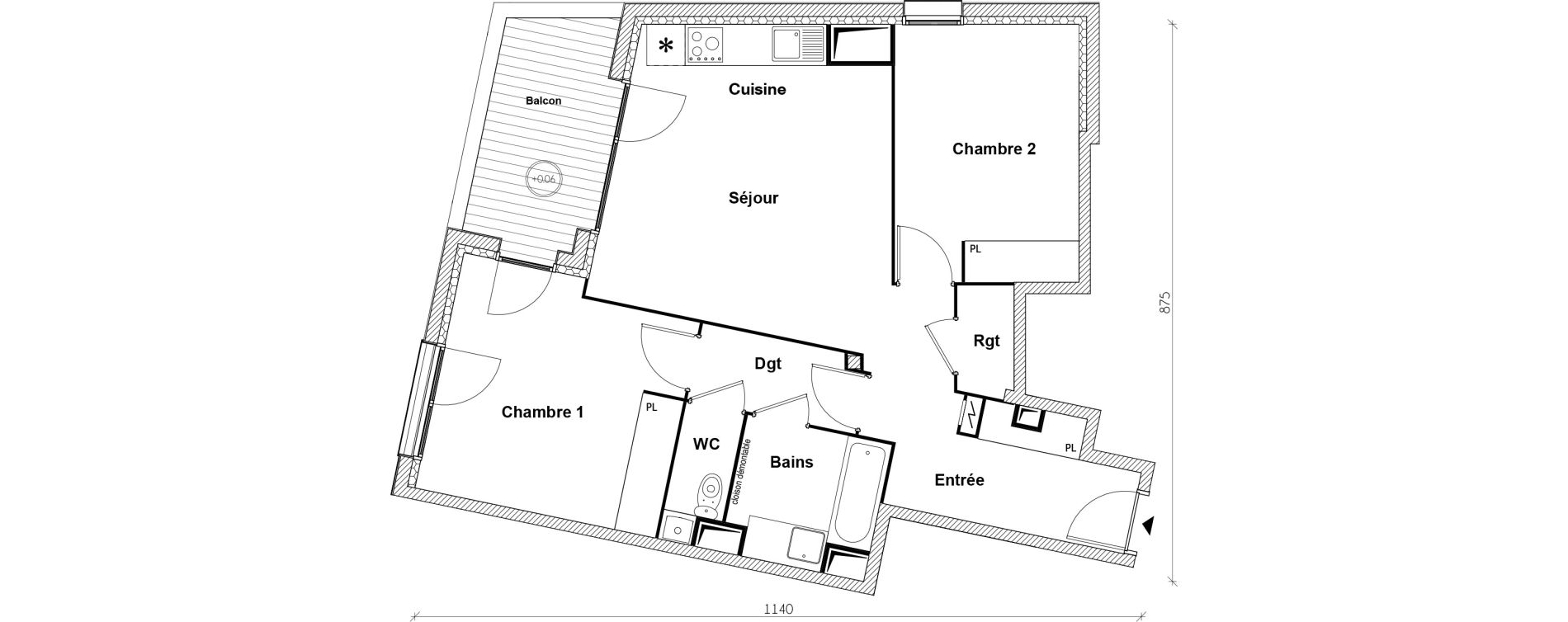 Appartement T3 de 65,71 m2 &agrave; Toulouse Saint agne