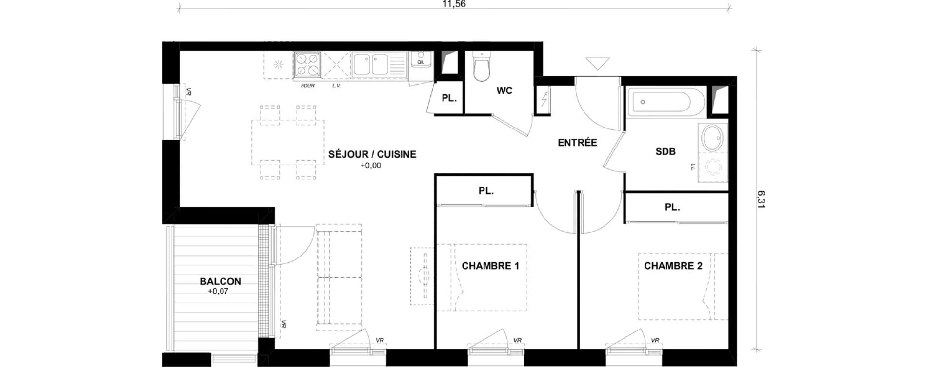 Appartement T3 de 61,71 m2 &agrave; Toulouse Lalande