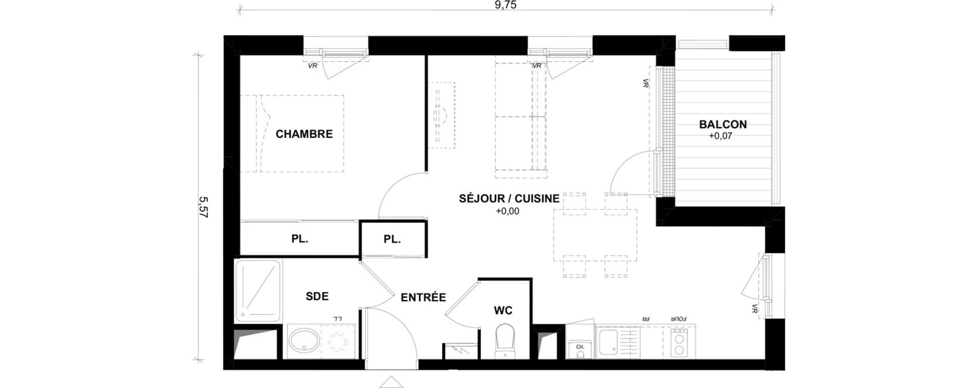 Appartement T2 de 45,61 m2 &agrave; Toulouse Lalande