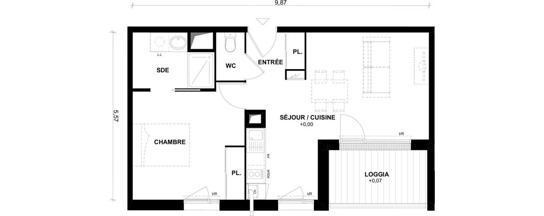Appartement T2 de 45,43 m2 &agrave; Toulouse Lalande