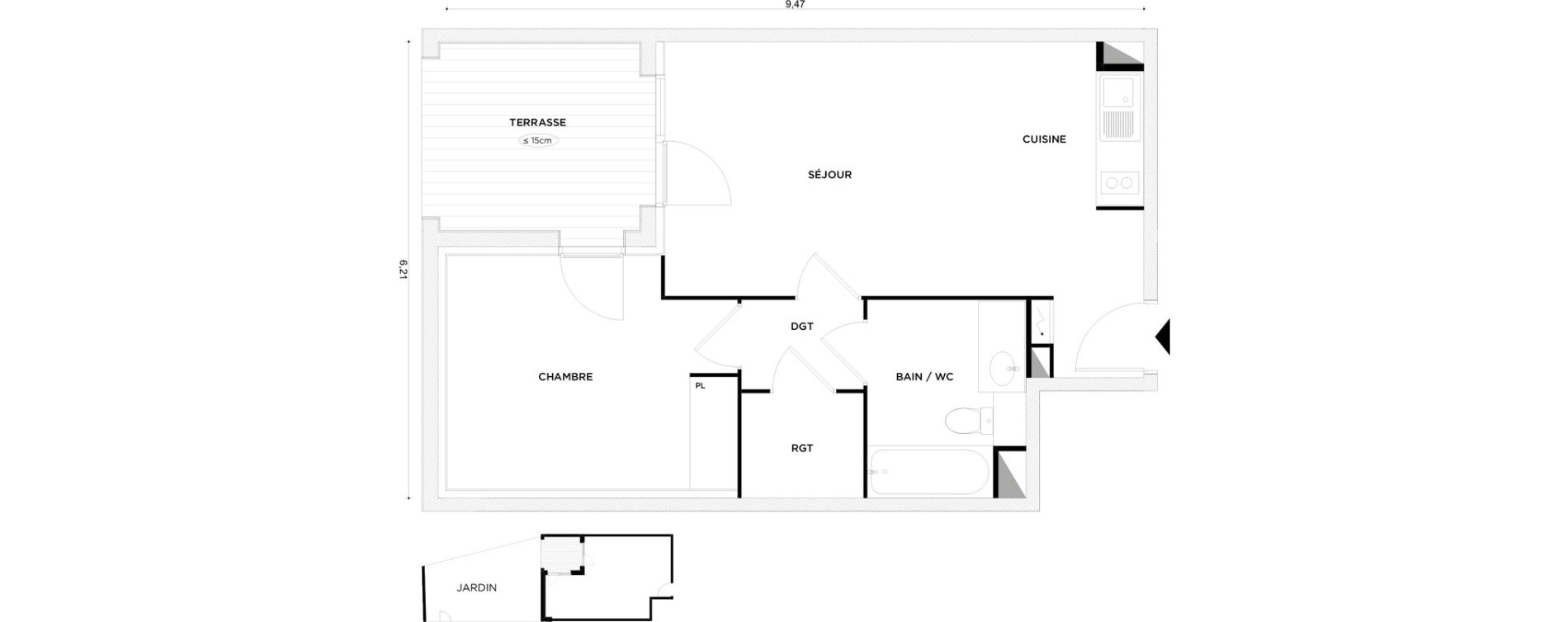 Appartement T2 de 45,45 m2 &agrave; Toulouse Croix daurade