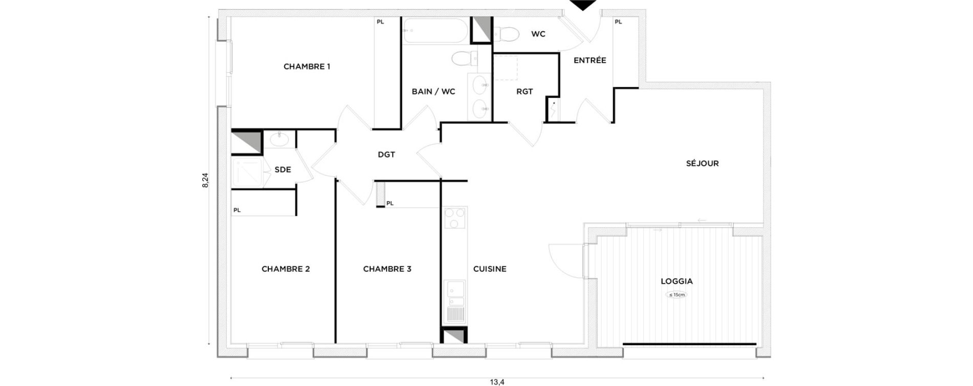 Appartement T4 de 87,44 m2 &agrave; Toulouse Croix daurade