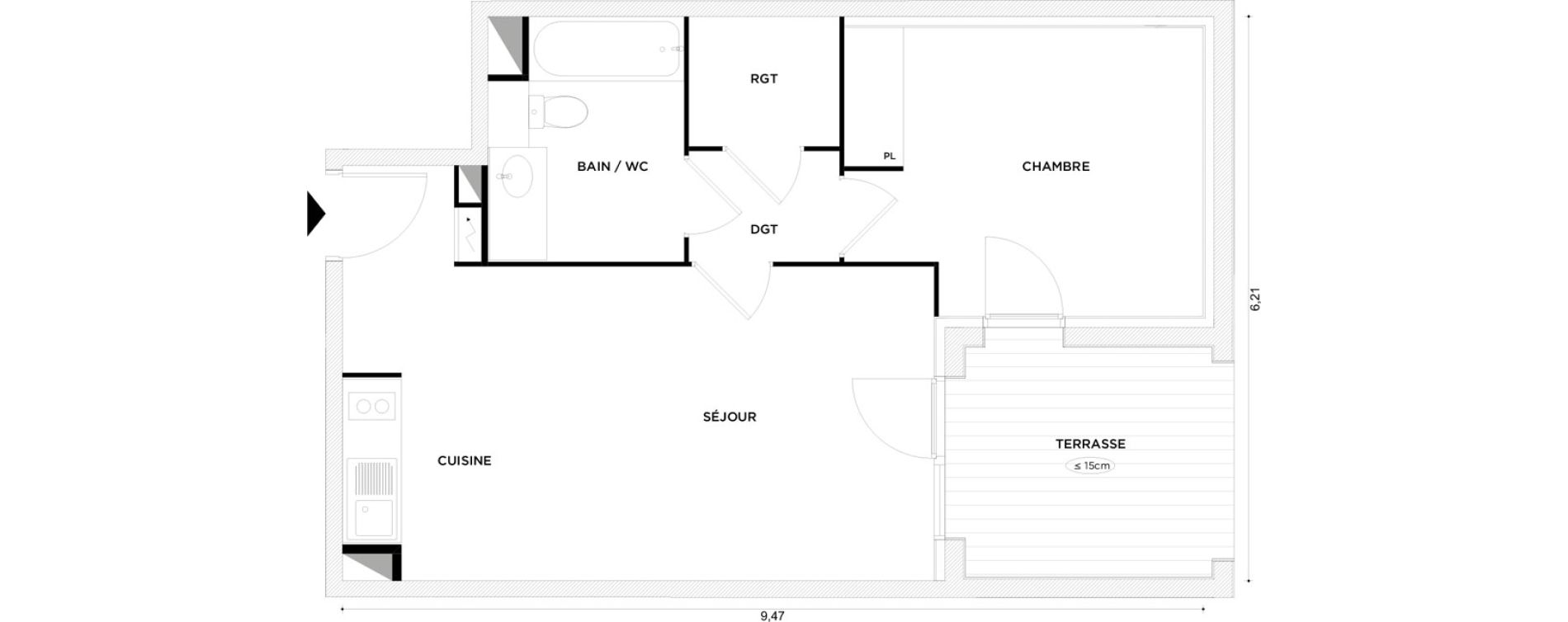 Appartement T2 de 45,45 m2 &agrave; Toulouse Croix daurade