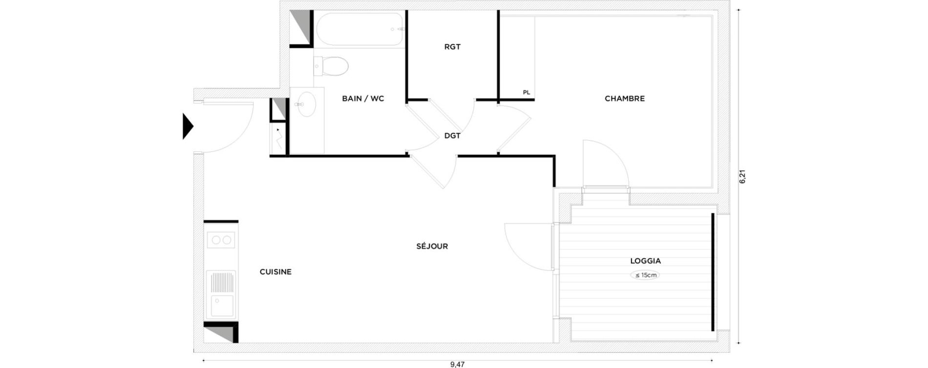 Appartement T2 de 45,45 m2 &agrave; Toulouse Croix daurade