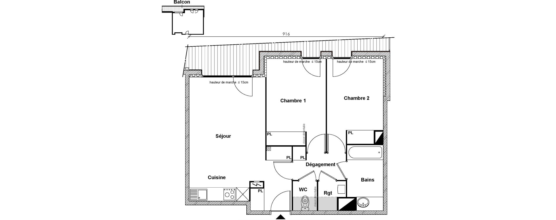 Appartement T3 de 59,02 m2 &agrave; Toulouse Montaudran