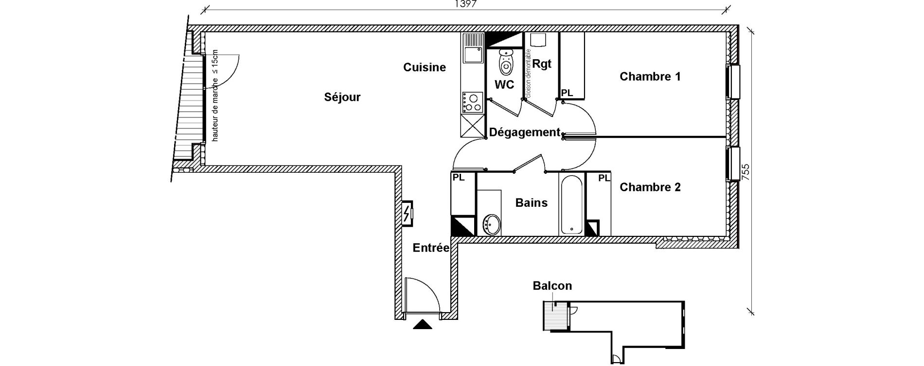 Appartement T3 de 67,14 m2 &agrave; Toulouse Montaudran