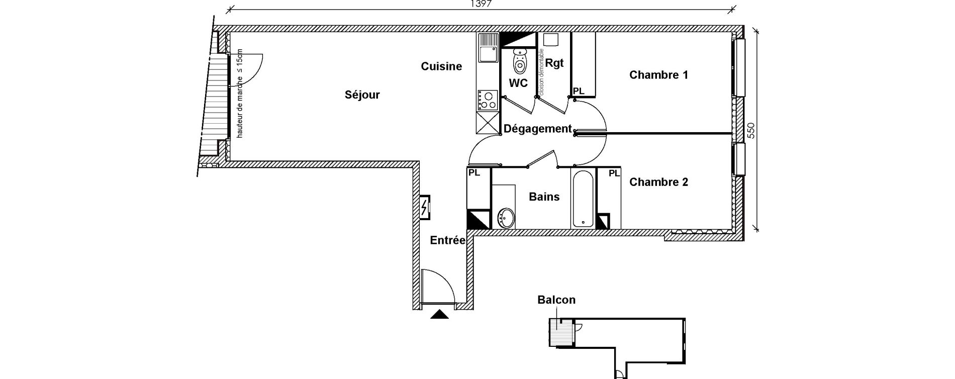 Appartement T3 de 67,14 m2 &agrave; Toulouse Montaudran