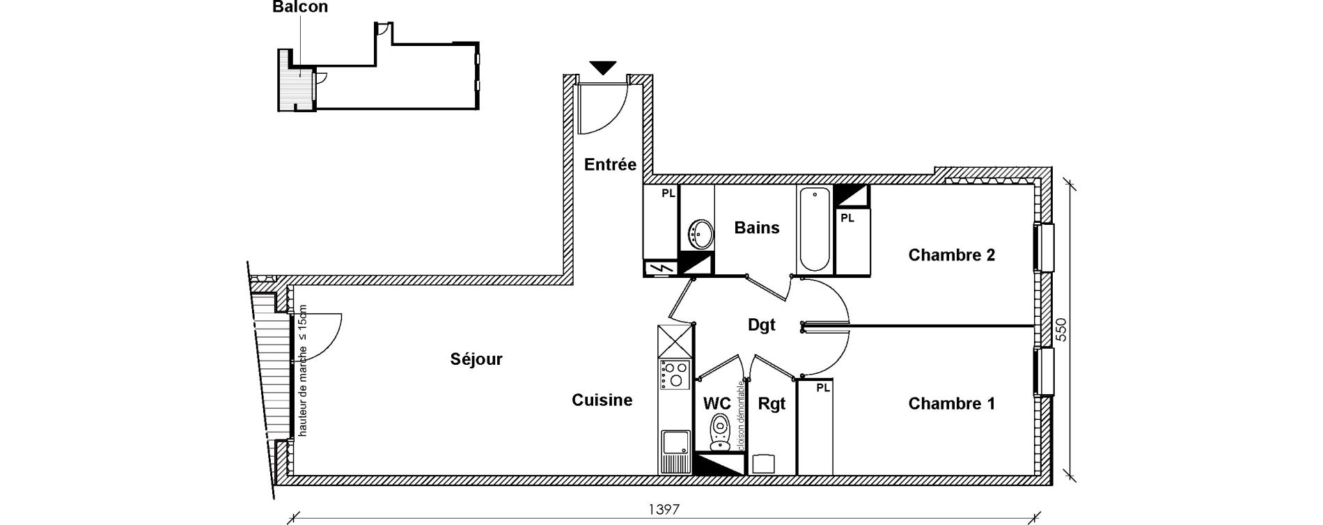 Appartement T3 de 66,87 m2 &agrave; Toulouse Montaudran