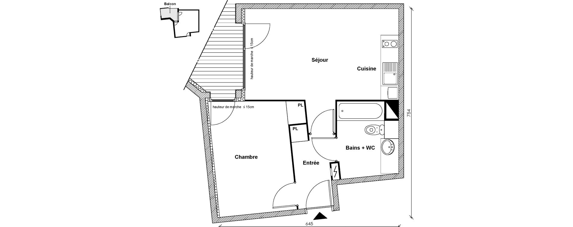 Appartement T2 de 40,96 m2 &agrave; Toulouse Montaudran
