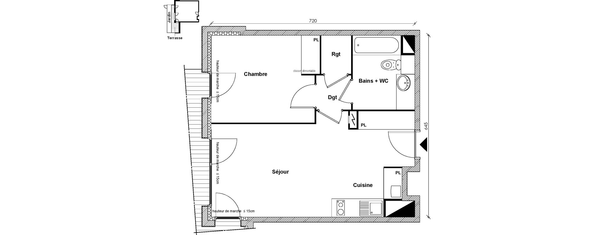 Appartement T2 de 43,87 m2 &agrave; Toulouse Montaudran