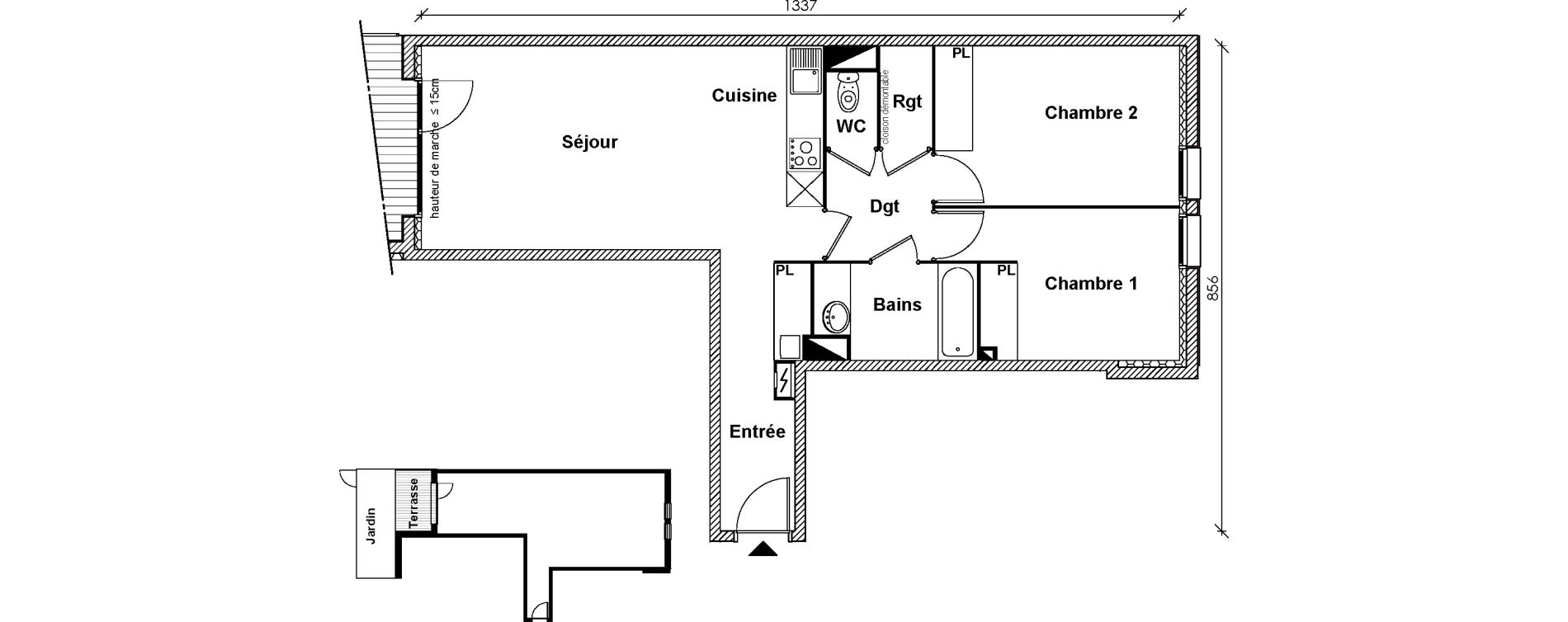 Appartement T3 de 65,61 m2 &agrave; Toulouse Montaudran