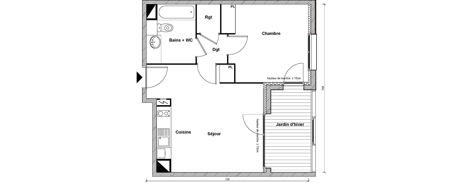 Appartement T2 de 42,80 m2 &agrave; Toulouse Montaudran