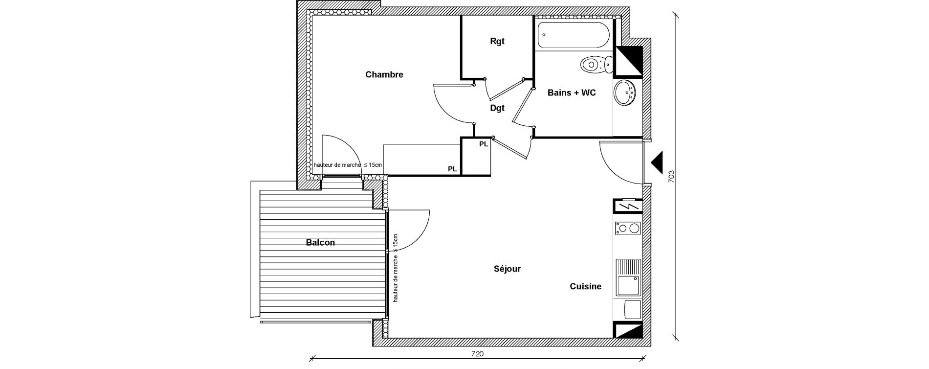 Appartement T2 de 42,57 m2 &agrave; Toulouse Montaudran