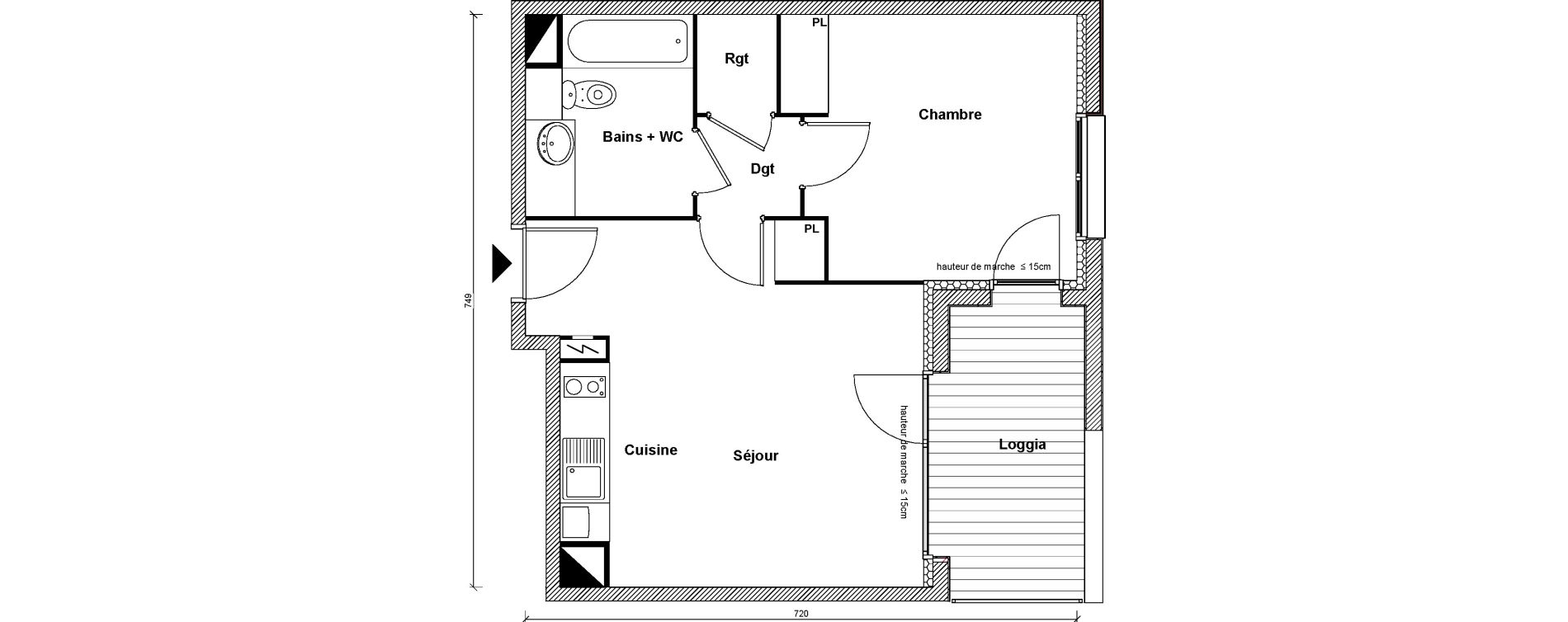 Appartement T2 de 42,80 m2 &agrave; Toulouse Montaudran
