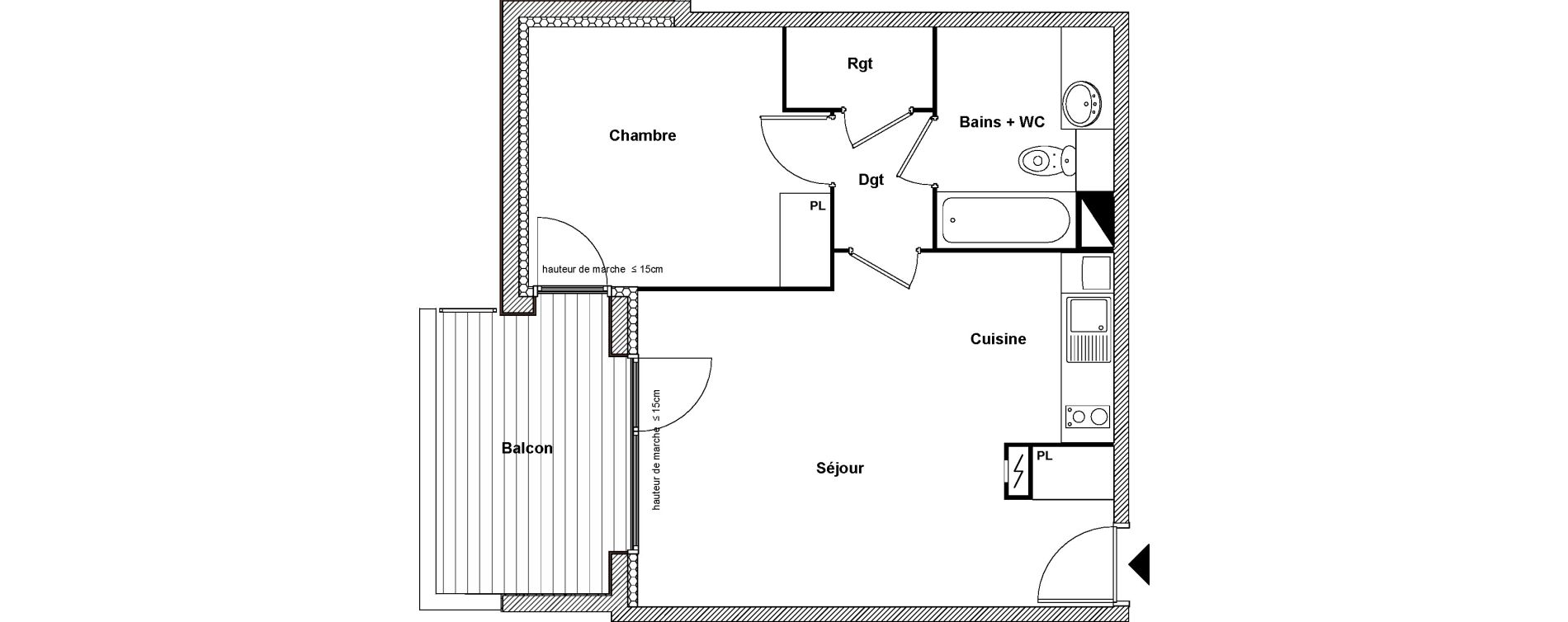 Appartement T2 de 44,79 m2 &agrave; Toulouse Montaudran