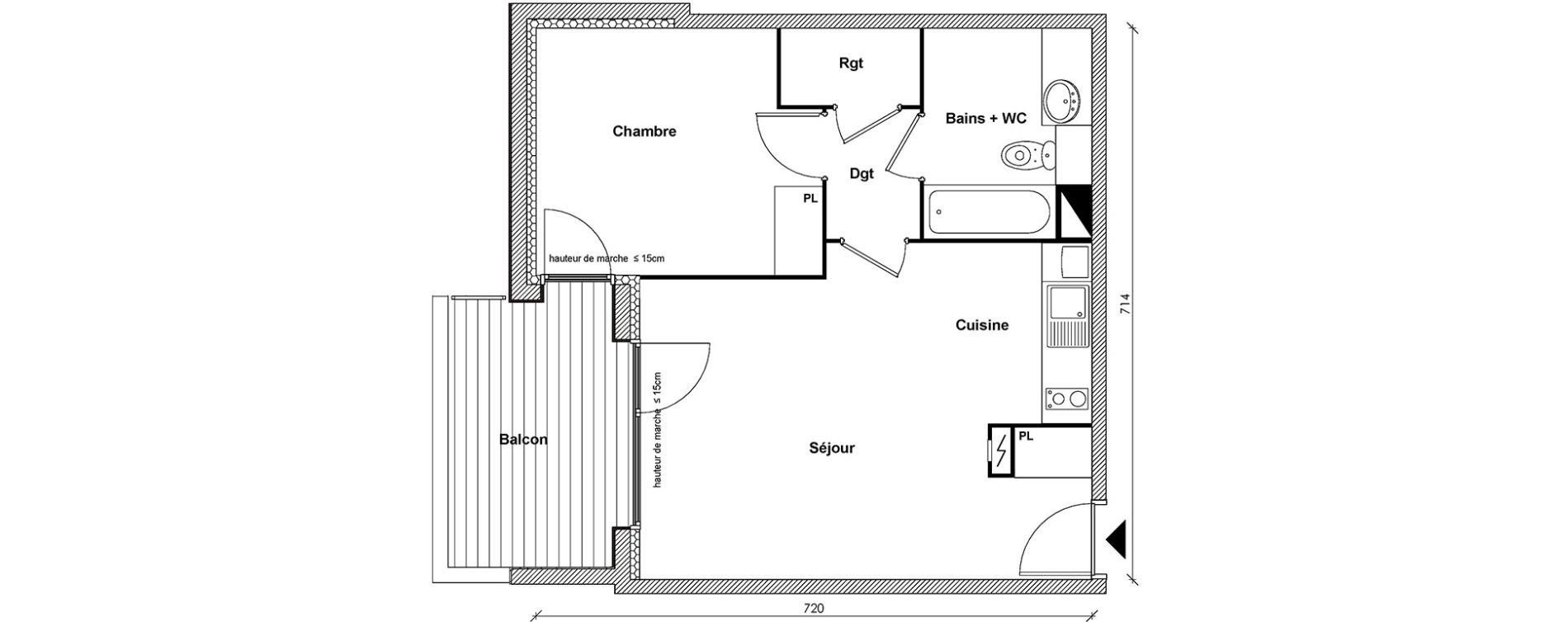 Appartement T2 de 44,79 m2 &agrave; Toulouse Montaudran
