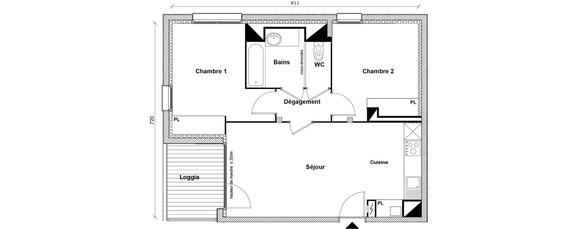 Appartement T3 de 56,15 m2 &agrave; Toulouse Montaudran
