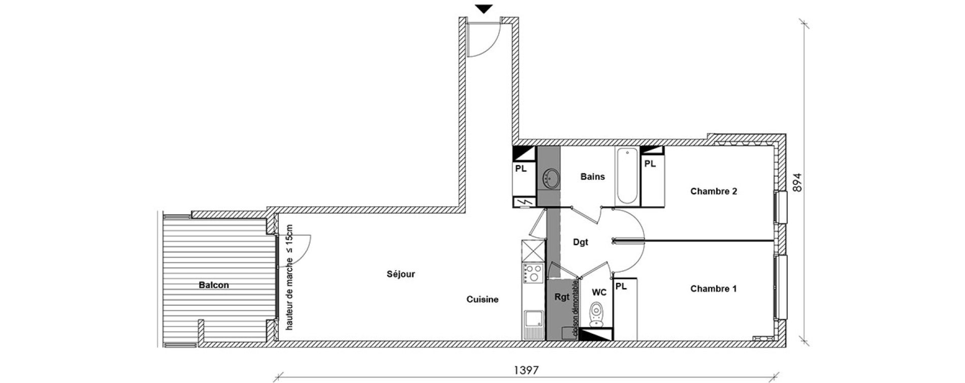 Appartement T3 de 69,07 m2 &agrave; Toulouse Montaudran