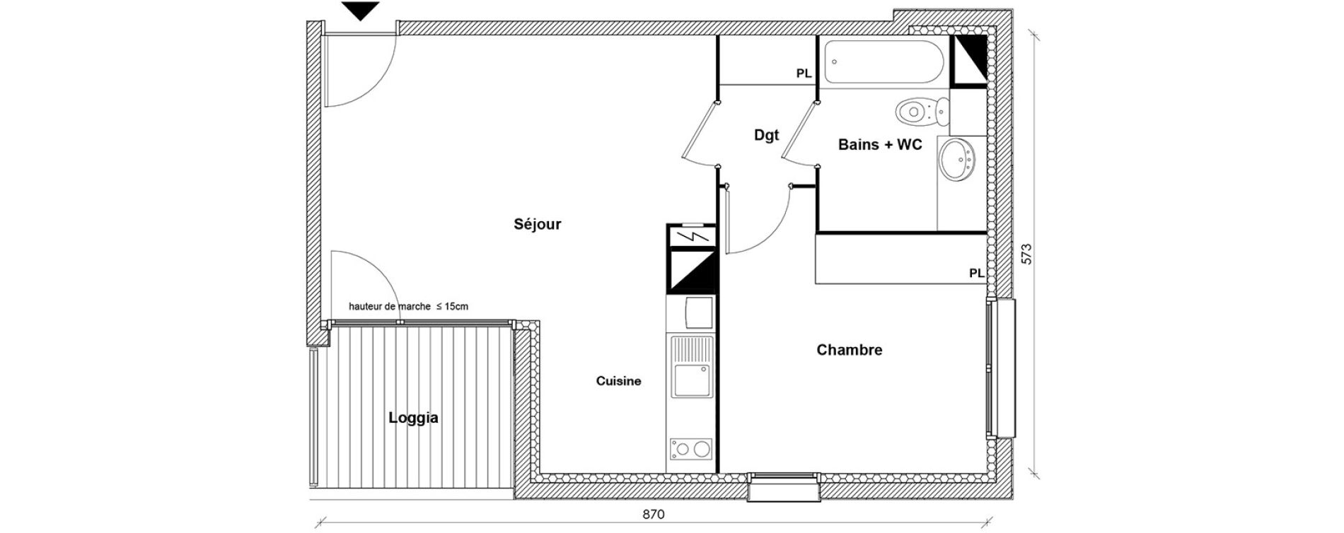 Appartement T2 de 42,56 m2 &agrave; Toulouse Montaudran