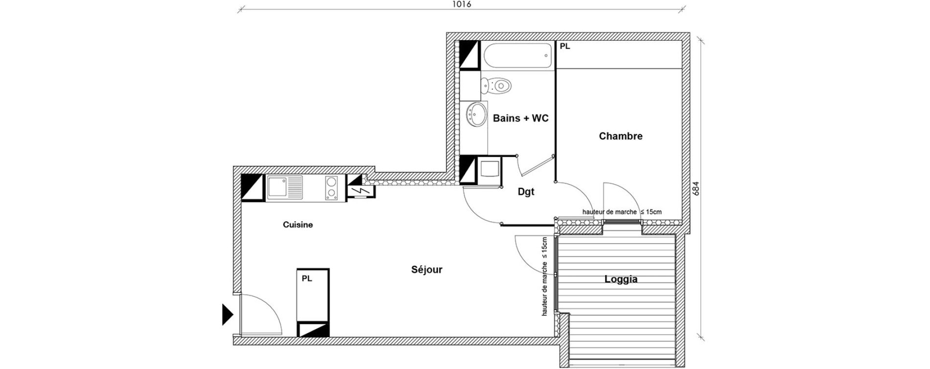 Appartement T2 de 43,35 m2 &agrave; Toulouse Montaudran