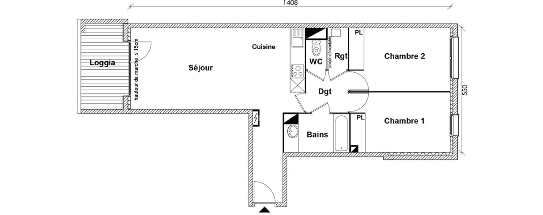 Appartement T3 de 67,86 m2 &agrave; Toulouse Montaudran