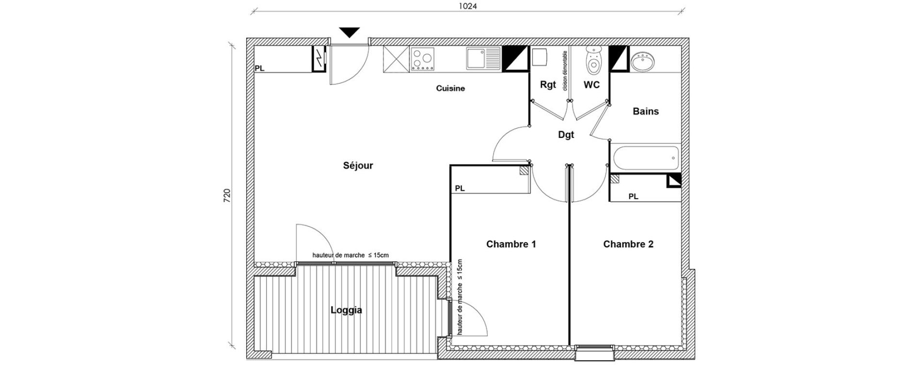 Appartement T3 de 62,03 m2 &agrave; Toulouse Montaudran