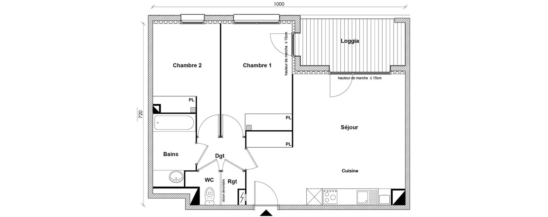 Appartement T3 de 59,72 m2 &agrave; Toulouse Montaudran