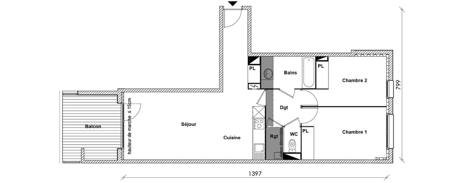 Appartement T3 de 67,82 m2 &agrave; Toulouse Montaudran