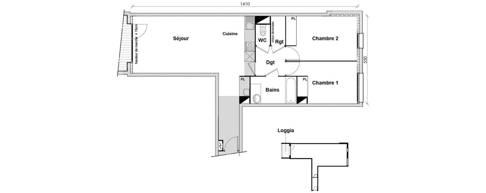 Appartement T3 de 72,64 m2 &agrave; Toulouse Montaudran