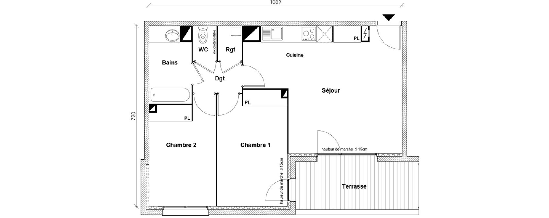 Appartement T3 de 60,61 m2 &agrave; Toulouse Montaudran