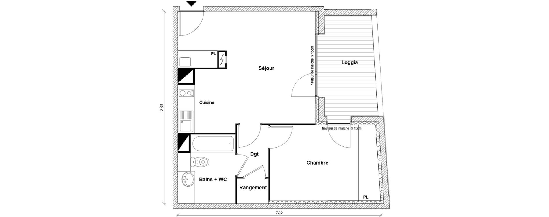 Appartement T2 de 43,21 m2 &agrave; Toulouse Montaudran