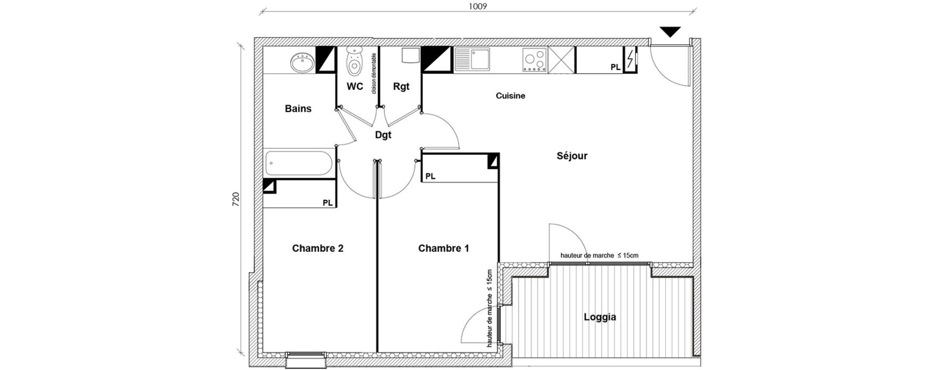 Appartement T3 de 60,61 m2 &agrave; Toulouse Montaudran