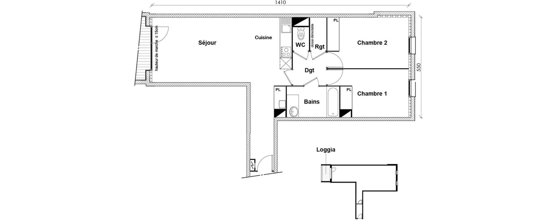 Appartement T3 de 72,64 m2 &agrave; Toulouse Montaudran