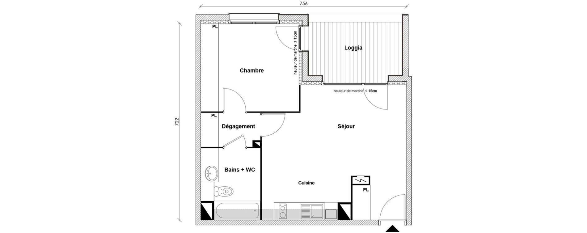 Appartement T2 de 44,12 m2 &agrave; Toulouse Montaudran