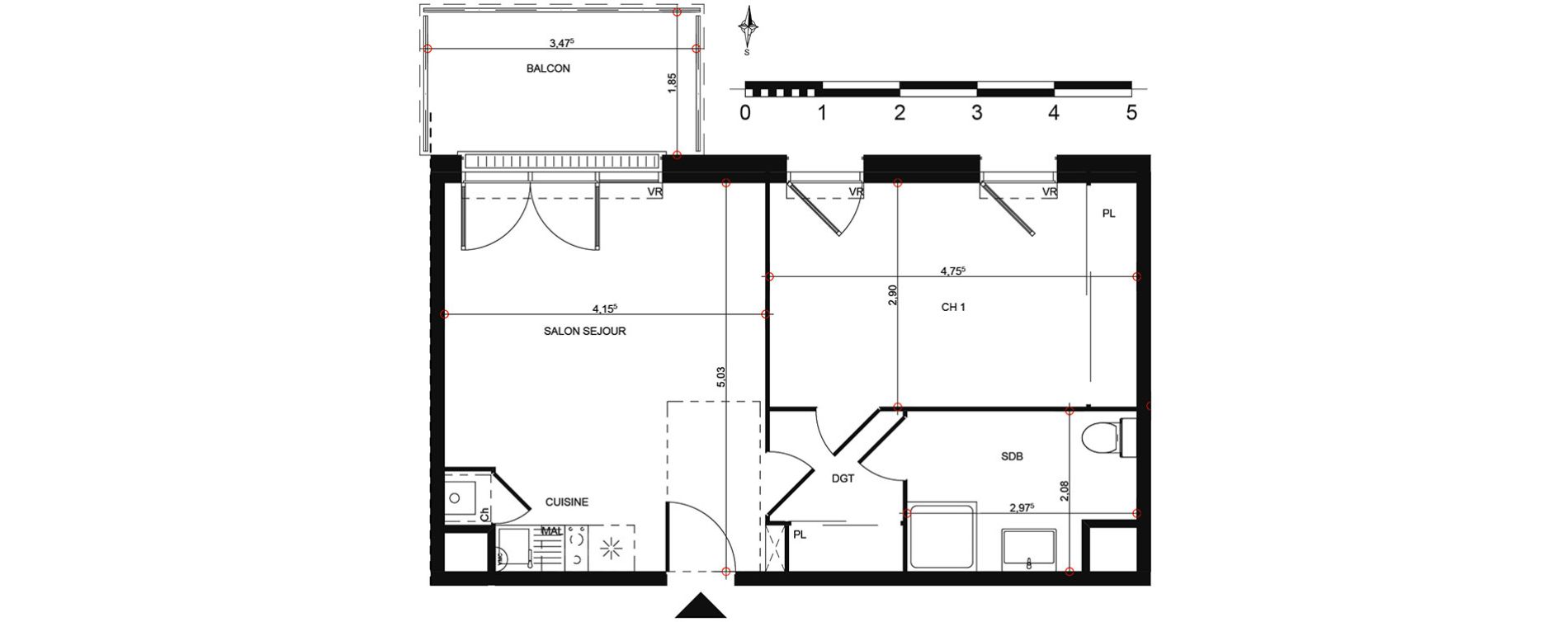 Appartement T2 de 43,10 m2 &agrave; Toulouse Lalande