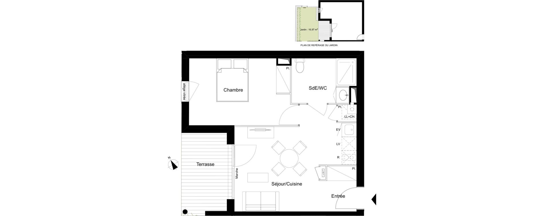 Appartement T2 de 40,30 m2 &agrave; Toulouse Lardenne